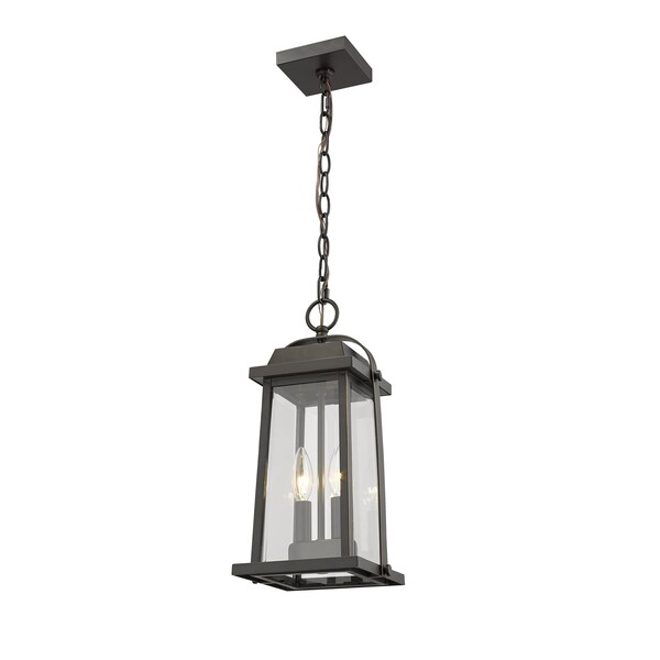 Millworks 2 Light Outdoor Chain Mount Ceiling Fixture, Oil Rubbed Bronze & Clear Beveled